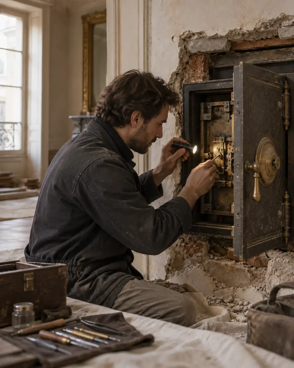 Détail d'un mécanisme de coffre ancien